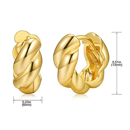 Small Huggie Hoop Earrings For Women, Real Gold Plated Croissant Square Round Earrings Lightweight Everyday Jewelry Hypoallergenic for Sensitive Ears - color: Gold Bold Twist