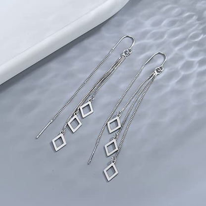 925 Sterling Silver Dangle Earrings with Charms Heart, Water drop, Moon, Star Long Drop Earring for Women Jewelry Gifts Hypoallergenic - color: geometry