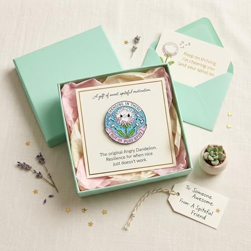 1Pcs Funny Dandelion Enamel Pin Brooch, Hanging in There Out of Pure Spite Flower Lapel Pin, Cute Metal Backpack Pin Gift for Women