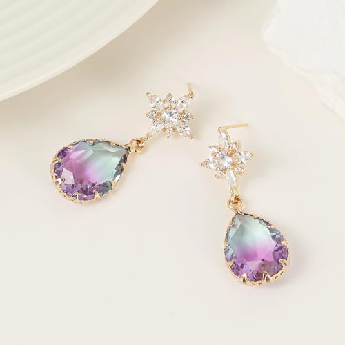 Crystal Earrings CXUEMH Teardrop Earrings for Women Blue and Green Dangle Earrings Elegant Earrings for Prom Emerald Green Earrings Formal Jewelry Crystal Drop Earrings - color: Style H