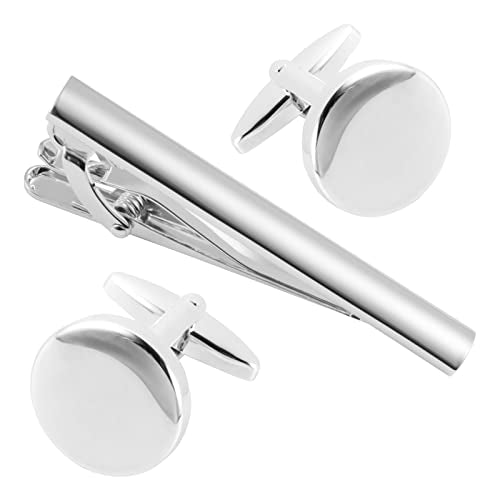 GWD Cufflinks and Tie Clip Set Personalized Cuff Links Business Wedding - style: Silver