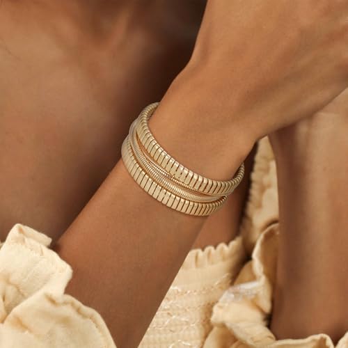 Gold Cuff Bracelets for Women, Chunky Gold Bracelet Trendy Open Gold Statement Bangle 18K Plated Punk Hip Hop Adjustable Women's Cuff Bracelets Valentine's and Birthday Gifts - color: Gold