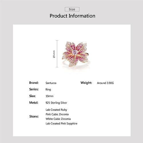 Santuzza Sterling Silver Gemstone Flower Ring for Women - color: [A]Lily-Pink
