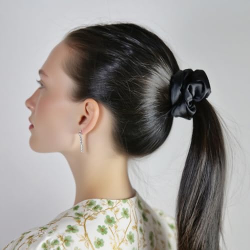 8pcs Black Hair Accessories Set – Square Hair Clips for Women, Satin Hair Scrunchies for Thick Thin Hair, Non-Slip Matte Hair Claws, Birthday Gift - color: All Black Set