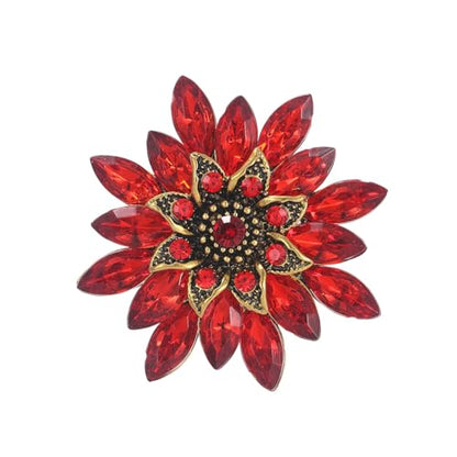 Sparkling Rhinestone Flower Brooch Pin Fashion Crystal Sunflower Brooch Floral Lapel Pins Red/Green/Purple/Pink Crystal CZ Broochs Large Flower Pin Clothes Hat Bag Dress Broochs Wedding Bridal Jewelry for Women - color: Red