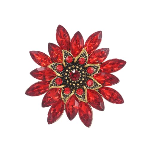 Sparkling Rhinestone Flower Brooch Pin Fashion Crystal Sunflower Brooch Floral Lapel Pins Red/Green/Purple/Pink Crystal CZ Broochs Large Flower Pin Clothes Hat Bag Dress Broochs Wedding Bridal Jewelry for Women - color: Red