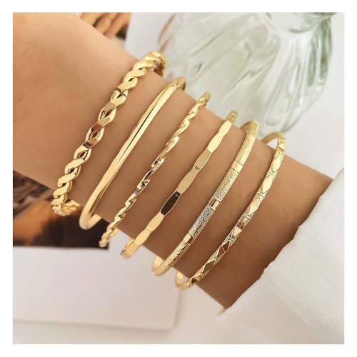 Gold Bangle Bracelets For Women Gold Plated Multi Layer Stackable Cuff Bracelet Set Non Tarnish Trendy Jewelry Gift - color: Gold 6pcs