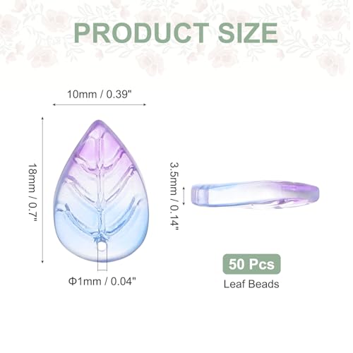 PATIKIL Leaf Beads, 50Pcs Crystal Translucent Czech Glass Beads for DIY Jewelry Making Bracelets Necklace, Gradient Blue Purple - color: Gradient Blue Purple