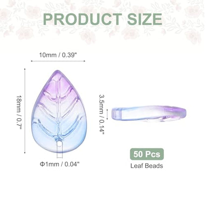 PATIKIL Leaf Beads, 50Pcs Crystal Translucent Czech Glass Beads for DIY Jewelry Making Bracelets Necklace, Gradient Blue Purple - color: Gradient Blue Purple