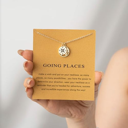 Baydurcan Dainty Gold Necklace for Women Ankh Mom Jesus Sun Star Necklace | 14K Gold Plated Pendant Necklaces Gifts for Friends Sister Mother, Birthday, Christmas, Graduation, Inspirational Gifts - style: Compass Map