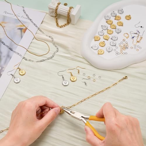 2 Colors Round Stainless Steel Charm for Jewelry Making 20pcs Lucky Clover Charms Bulk with Jump Rings - color: Clover Gold Silver