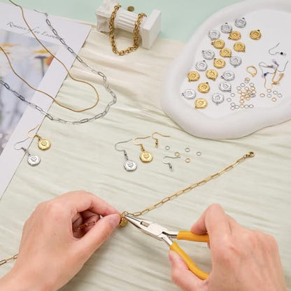 2 Colors Round Stainless Steel Charm for Jewelry Making 20pcs Lucky Clover Charms Bulk with Jump Rings - color: Clover Gold Silver