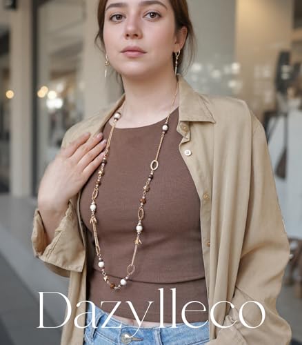 Long Gold Boho Necklaces for Women Beaded Statement Chain Long Necklace Gold Costume Jewelry Birthday Gifts for Her - color: Light Brown