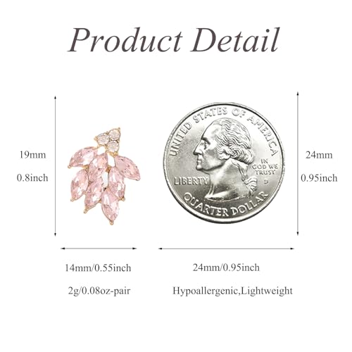 Rhinestone Stud Earrings for Women Small Dainty Crystal Cluster Drop Earrings for Girls Cute Costume Jewelry for Bridal Wedding Party Gift - color: Pink