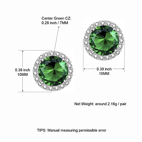 YOMELA Round Cubic Zirconia Stud Earrings for Women | Everyday Dainty, Diamond-Like Brilliance, CZ Halo Birthstone Studs, Hypoallergenic & Lightweight, Elegant & Versatile - color: Green