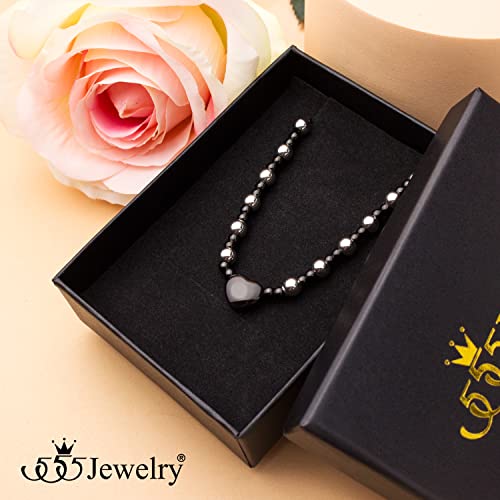 555Jewelry Stainless Steel Beads & Puffed Heart Charm Bracelet for Women & Ladies - color: Silver/Black