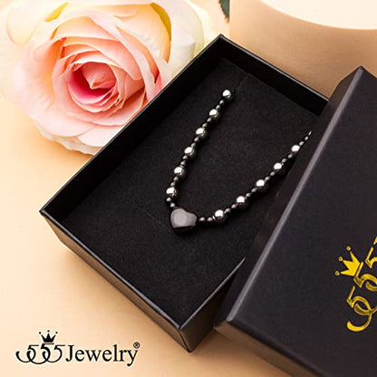 555Jewelry Stainless Steel Beads & Puffed Heart Charm Bracelet for Women & Ladies - color: Silver/Black
