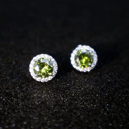 YOMELA Round Cubic Zirconia Stud Earrings for Women | Everyday Dainty, Diamond-Like Brilliance, CZ Halo Birthstone Studs, Hypoallergenic & Lightweight, Elegant & Versatile - color: Peridot