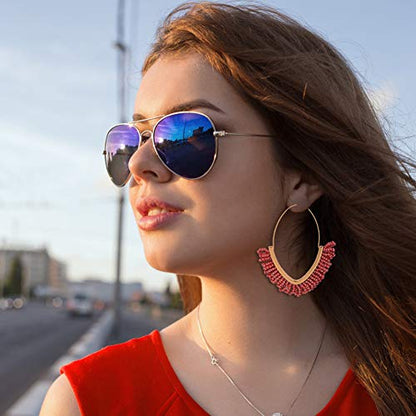V-Shaped Beaded Dangle Earrings - Statement Drop Fringe Earrings, Boho Handmade Tassel Jewelry Gift for Women - color: Red