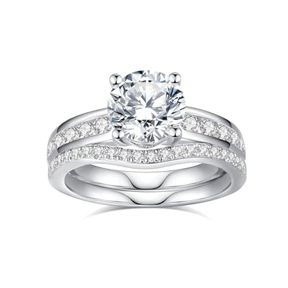 Moissanite Wedding Ring Set for Women D Color VVS1 Moissanite Engagement Rings 925 Sterling Silver Palladium and Rhodium Plated Promise Ring with Certificate - color: 2.56CTTW(2CT Center)