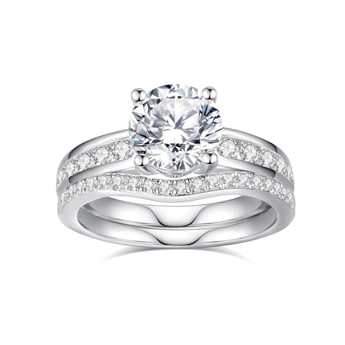 Moissanite Wedding Ring Set for Women D Color VVS1 Moissanite Engagement Rings 925 Sterling Silver Palladium and Rhodium Plated Promise Ring with Certificate - color: 2.56CTTW(2CT Center)
