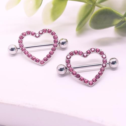 14G Nipple Rings for Women 316L Stainless Steel Heart,Butterfly,Moon,Devil,Flower Nipple Barbell CZ Nipple Rings Set Nipplerings Piercing Jewelry - color: pink