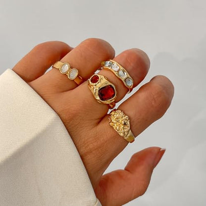 Chunky Knuckle Rings Set for Women Gold Irregular Chunky Ring Set Adjustable Open Knuckle Stacking Rings Dainty Crystal Rings Set Gold Silver Liquid Irregular Ring Set Y2k Statement Ring Unique Ring Jewelry - color: Gold1