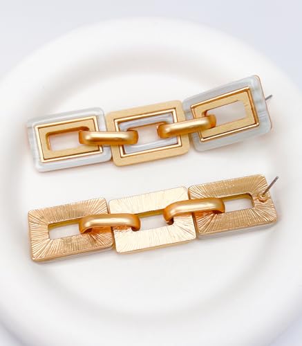 Ozel - Natural Wooden Acrylic Boho Drop Dangle Earrings for Women - Geometric Statement Jewellery - Brown, Black, Magent Red, Olive Green, White beige - color: 3Square_White beige