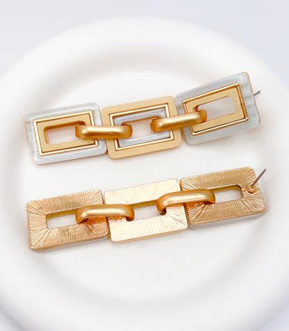 Ozel - Natural Wooden Acrylic Boho Drop Dangle Earrings for Women - Geometric Statement Jewellery - Brown, Black, Magent Red, Olive Green, White beige - color: 3Square_White beige