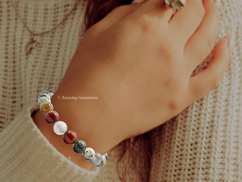 Amazing Gemstone African Bloodstone Crystal Bracelet for Women Men's Gifts - Protection Healing Crystal Bracelet - 8mm Gemstone Beaded Stretchable Bracelet Pulseras Para Hombres Mujer Stocking Stuffers Mothers Day Gift - color: African Bloodstone