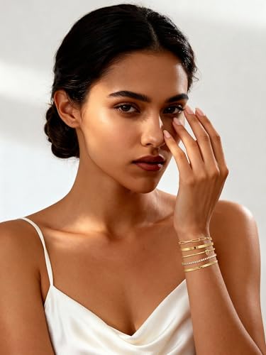14K Gold Plated Stackable Bangle Bracelets Set for Women | Cuff Bracelet Stackable Bangles Bracelet for Women Trendy Fashion Accessories Tie Knot Cuban Rope Paperclip Beaded Bracelets - color: 5-layer C GD