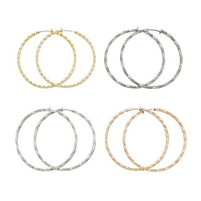 LAXPICOL Twisted Clip On Earrings 4PCS Different Color Gold Silver Black Rose 1.18IN .57IN .96IN .36IN Hoop Earrings Clip On Earrings for Women No Piercing - color: 1.96in