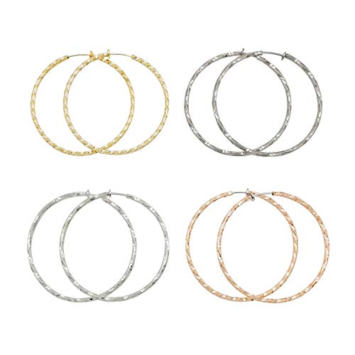 LAXPICOL Twisted Clip On Earrings 4PCS Different Color Gold Silver Black Rose 1.18IN .57IN .96IN .36IN Hoop Earrings Clip On Earrings for Women No Piercing - color: 1.96in