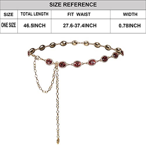 ILuvatar Green Glass Diamond Chain Belt - Metal Women's Western Style Dress Belt - color: Gold-wine Red