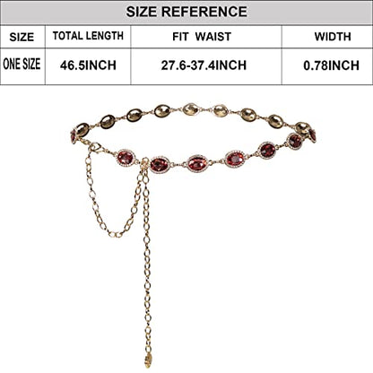 ILuvatar Green Glass Diamond Chain Belt - Metal Women's Western Style Dress Belt - color: Gold-wine Red