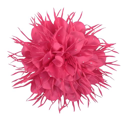 18cm/7in Dainty Spiky Fabric Flower Brooch Pin for Women Girls Elegant Crystal Colorful Pom-Pom Fluffy Floral Peony Brooches Lapel Hair Pins Trendy Party Dress Accessories Jewelry - color: Fushcia