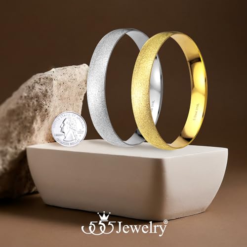 555Jewelry 12mm Wide Stainless Steel Solid Slip On Bangle Bracelet for Women With Small Wrist - color: Glittering Silver (Large)