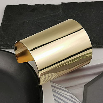 COLORFUL BLING Punk Alloy Hollow Geometric Smooth Polished Gold Hoop Open Cuff Wide Bracelet Bangle Wrist Jewelry for Women Lady - color: gold solid short
