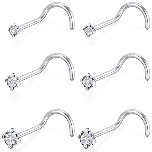 18G 20G 22G Stainless Surgical Steel Titanium Nose Rings Studs for Women L Shaped Nose Rings Screw Nose Studs Nostrial Piercing Jewelry for Women Men Silver Gold Black - style: 20G/Clear CZ/Screw/Silver