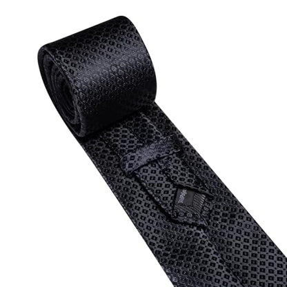 YOHOWA Men Plaid/Striped Ties Clip Set Silk Necktie Pocket Square Cufflinks | Woven Classic,Formal/Casual Mens Tie,Pocket Square Cufflinks Set,Luxury,Business,Wedding,Party,Prom,Graduation - color: Black B