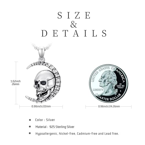 Sterling Silver Halloween Necklace Gothic Jewelry Gifts for Women Men - style: Skull