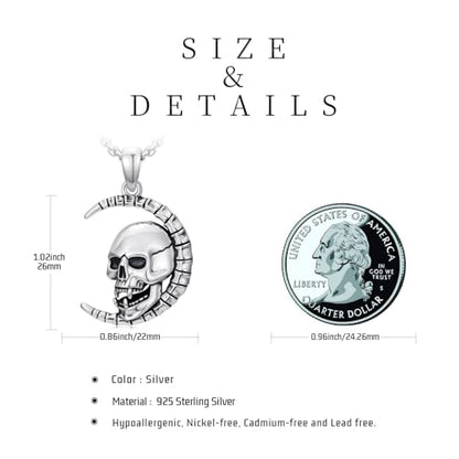 Sterling Silver Halloween Necklace Gothic Jewelry Gifts for Women Men - style: Skull