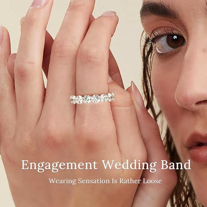 4mm 925 Sterling Silver Rings Gold Engagement Wedding Band Eternity Cubic Zirconia Round Simulated Diamond Stackable Ring for Women - color: Silver