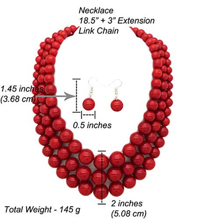 Fashion 21 Women's Faux Pearl Three Multi-Strand Statement Necklace and Earrings Set - color: Red