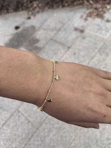 14K White Gold Plated Link Bracelet for Women Heart Star Round Beaded Charms Dainty Chain Simple Jewelry Gifts - color: 5-star gold