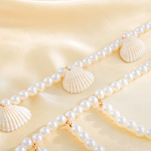 Florry Pearl Waist Chain Seashell Starfish Belly Chain Layered Waist Body Chains Summer Beach Party Club Body Accessories Jewelry for Women - color: Shells Waist Chain