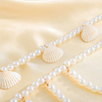 Florry Pearl Waist Chain Seashell Starfish Belly Chain Layered Waist Body Chains Summer Beach Party Club Body Accessories Jewelry for Women - color: Shells Waist Chain
