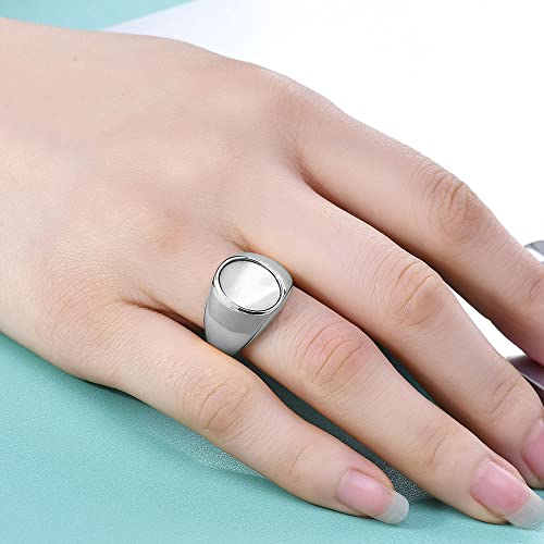 MYNENEY Stainless Steel Round Shape Classical Simple Plain Wedding Engagement Statement Pinky Band Signet Rings for Men Women Size 4-15 - color: Silver+White