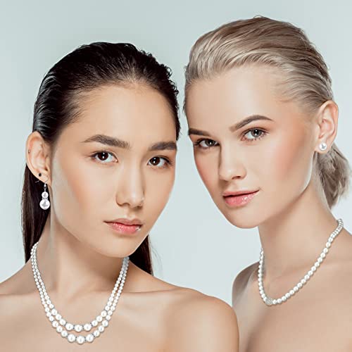 Bonuci 12 Pcs Women Pearl Jewelry Set Pearl Necklace Bracelet Earrings with Rhinestone for Wedding Birthday Bridal Tea Party - style: Graceful Style