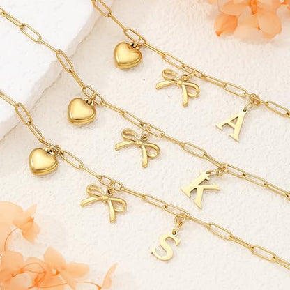 14K Gold Plated Bracelet for Women Simple Jewelry Initial A-Z Bracelet Dainty Chain Gifts for Women Birthday Unique Dainty Letter Charm Bracelet with Bow Anniversaries Gifts for Mother Her Jewelry Gift - style: B